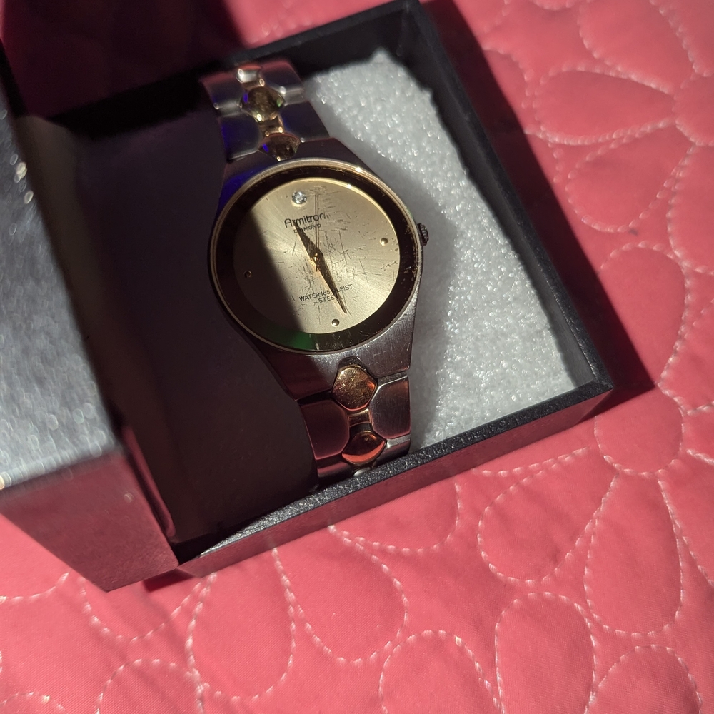 Silver and Gold Watch with Crystal Accent